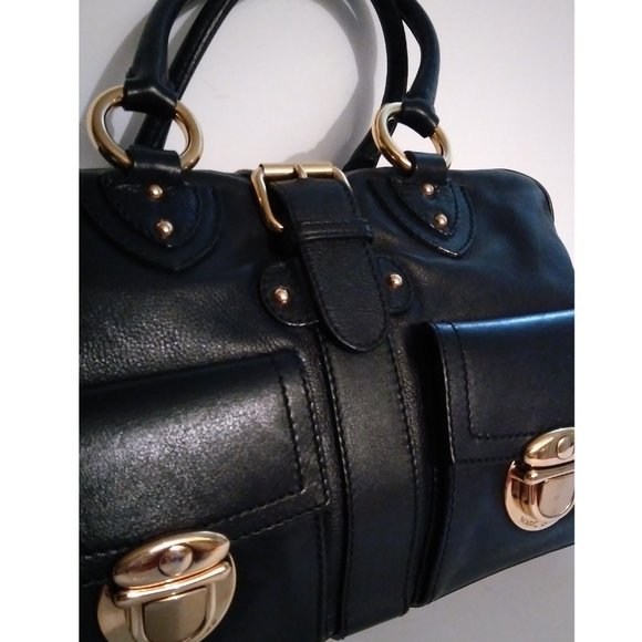 MARC JACOBS FINE BLACK CALF LEATHER VENETIA RESORT SATCHEL BAG PURSE womens - Picture 1 of 16